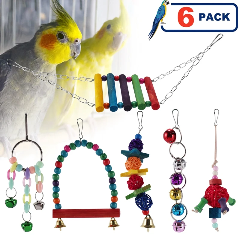 

Игрушки птичьи попугаи-Подвесные качели для Шредера-искусственные игрушки-колокольчики для Conure, попугаев, Майна, кокатиэль Макау, кокос