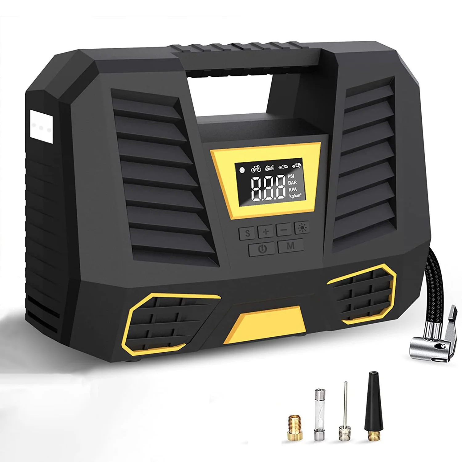 Воздушный компрессор, шинонасос для автомобильных шин, 12 В постоянного тока, 150 фунт/кв. Дюйм с фонариком, портативный воздушный насос с фотоэкраном для автомобилей и велосипедов