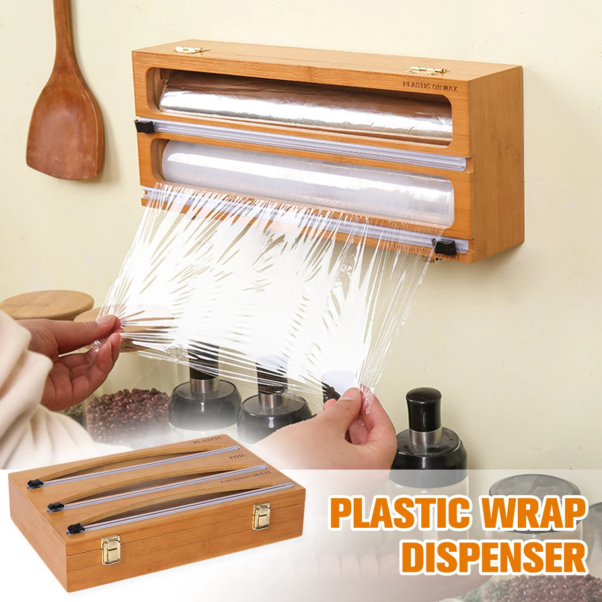 

Wrap Dispenser Cutter Foil Plastics Organizer Food Cling Film Drawer Aluminum Slide Bamboo Smoothly Cutting Holder Kitchen Tools