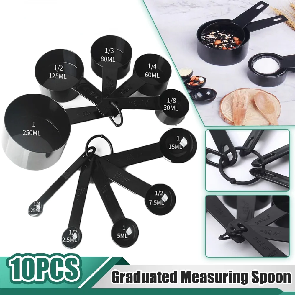 

Набор мерных ложек и чашек. Точные кухонные инструменты для приготовления пищи и выпечки. Метрические и императорские измерения. Необходимые для дома.
