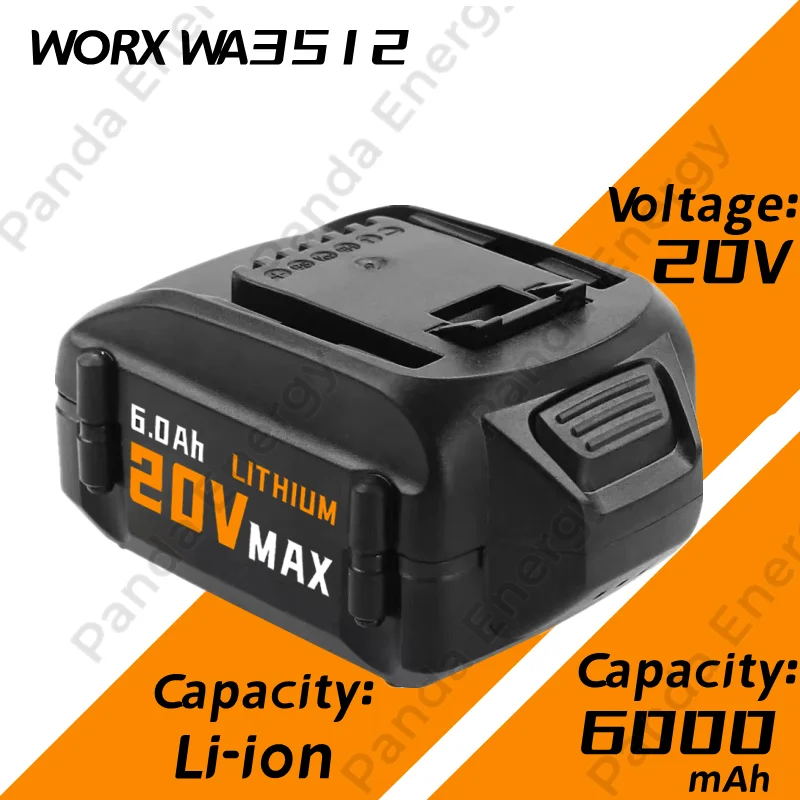 Литий-ионная батарея 20 в, 6,0 Ач для Worx 20 в, батарея WA3578, WA3520, WA3525 для Worx WG151s, WG155s, WG251s, запасная Батарея Worx Литий-ионная батарея 20 в, 6,0 Ач для Worx 20 в, батарея WA3578, WA3520, WA3525 для Worx WG151s, WG155s, WG251s, запасная Батарея Worx