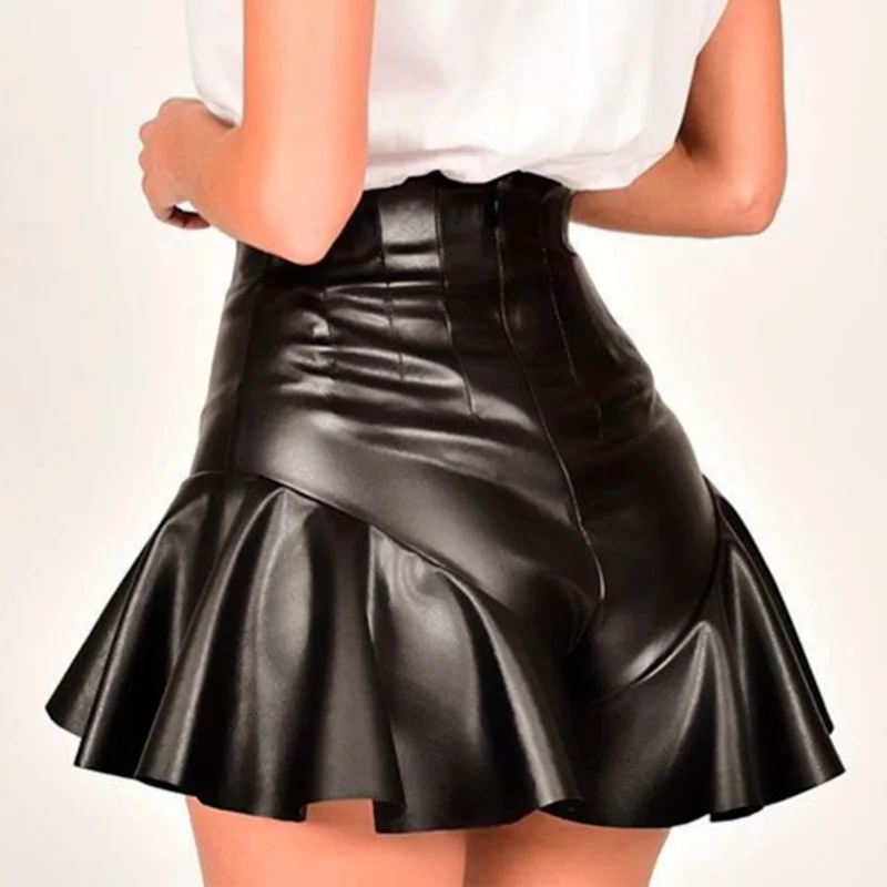 Sexy PU Leather Shorts Retro Club Party High Waist  Black Zip Pleated Gothic Short Feminino 2023 Summer Women Loose Wide Shorts