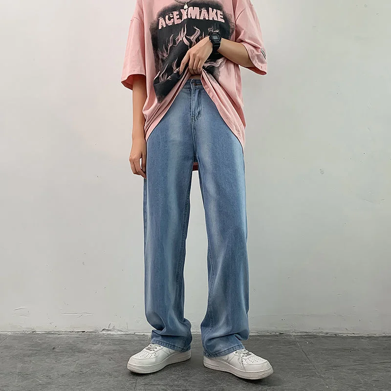 Blue Black Baggy Jeans Men Fashion Retro Casual Straight Jeans Mens Japanese Streetwear Loose Hip Hop Denim Pants Mens Trousers