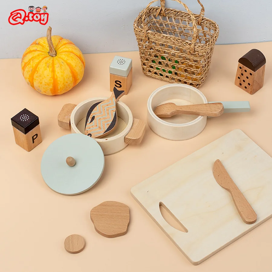 

Wooden Kitchen Toys Pretend Play Food Cooking Cookware Pot Set Houseplay Imitation Game Tableware Role Play Toy for Children