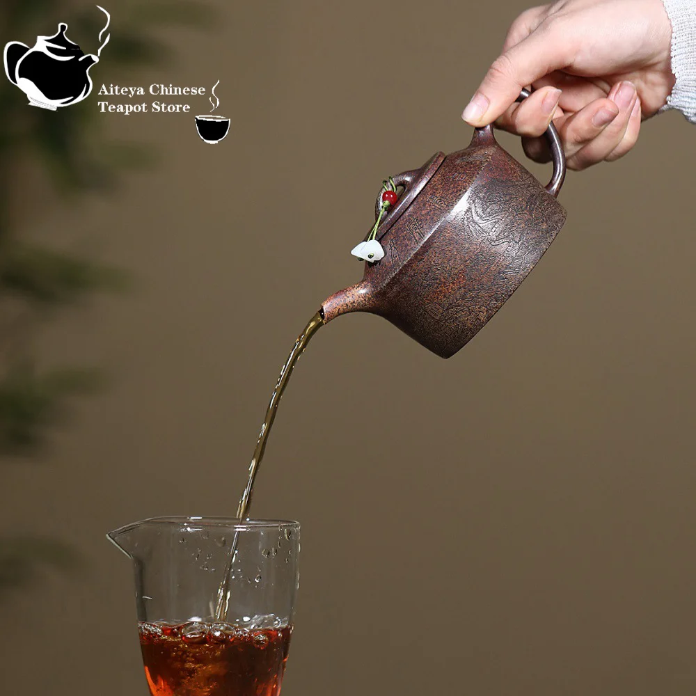 Исин, чайник из фиолетовой глины, оригинальная руда, грязь из плитого дерева агара, складное плечо для пейзажа, чайный сервиз кунг-фу, китайский чайник