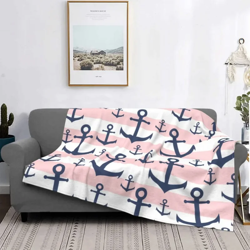 

Морское розовое, темно-синее одеяло в полоску с якорем, удобное Фланелевое летнее морское одеяло с навигацией для дивана, автомобильной кровати