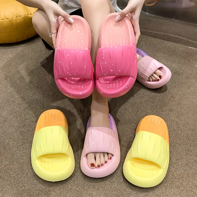 2023 Girls' Atmosphere Home Slippers Women's Summer  Rainbow Gradient EVA Comfortable Non slip Bathroom Slippers