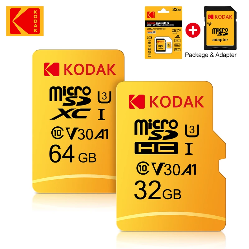 

Original KODAK Micro-SD Card 256GB 128GB 64GB 32GB Memory Card TF Card V30 U3 100MB/S cartao de memoria Free SD Adapter