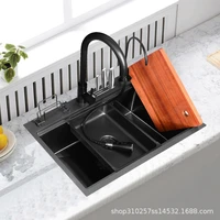 nano black stainless steel sink 304 kitchen dish washing basin multifunctional manual large single trough counter kitchen sink