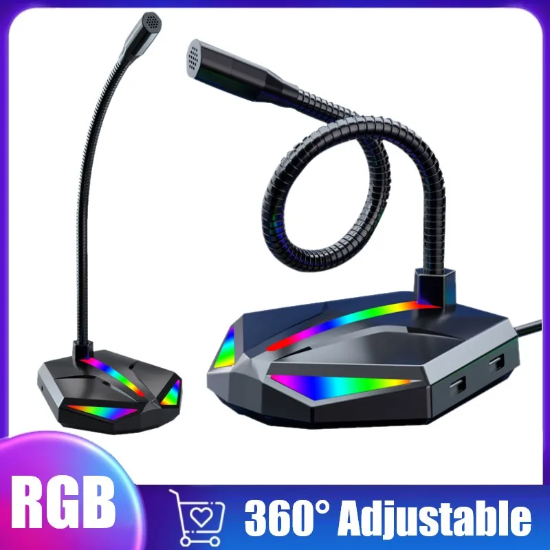 

USB-микрофон, студийный речевой динамик s RGB, светящийся Настольный речевой Профессиональный аудиомикрофон с разъемом 3,5 мм, громкий динамик