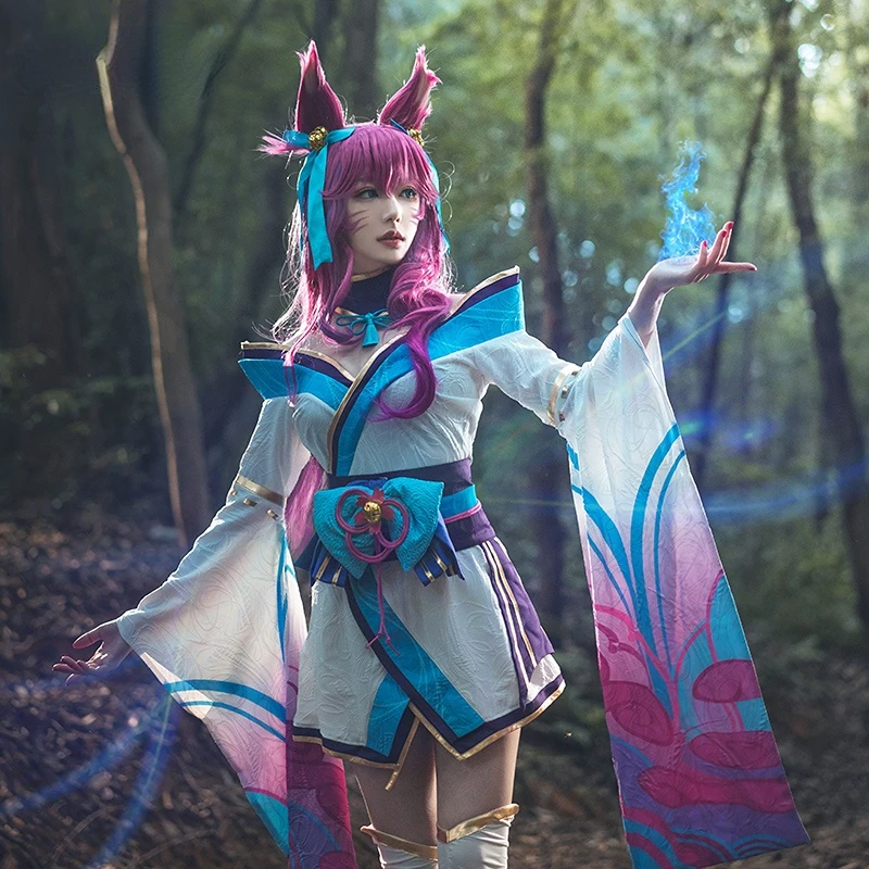 

Game LOL Ahri Cosplay Costumes Spirit Blossom The Nine-Tailed Fox Halloween Party Cosplay Costume for Women Adults Fancy Dress