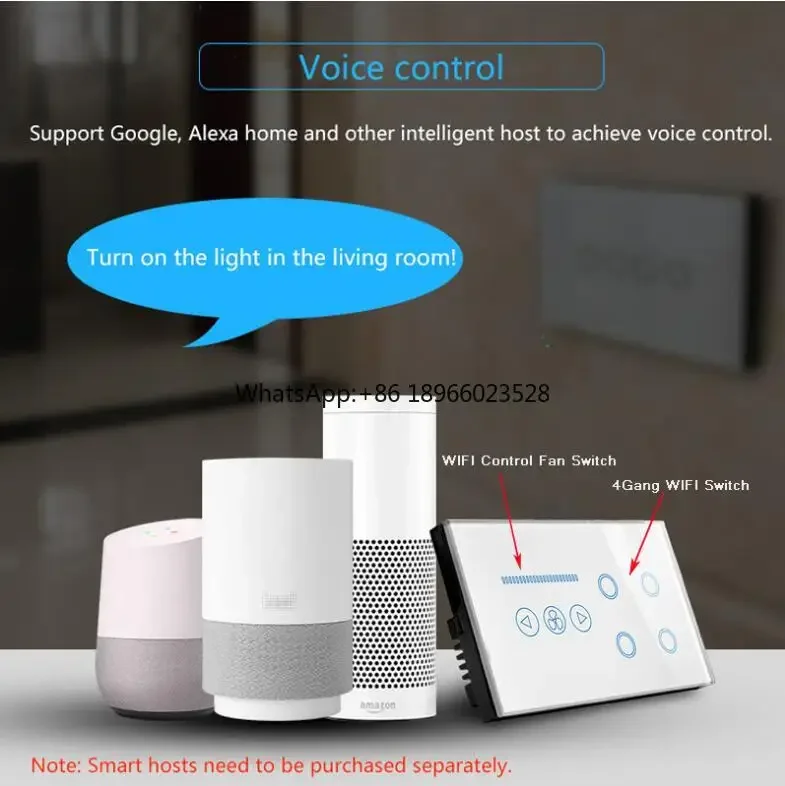 Умный выключатель и вентилятора с Wi-Fi 4 клавиши поддержка Alexa Google Home