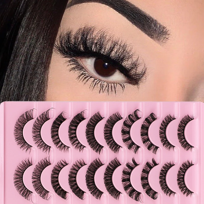 

3D Faux Mink False Eyelashes Natural Long Wispy Volume Lashes Curled Handmade Reusable Eyelash Extension Makeup Tool 5/10 Pairs