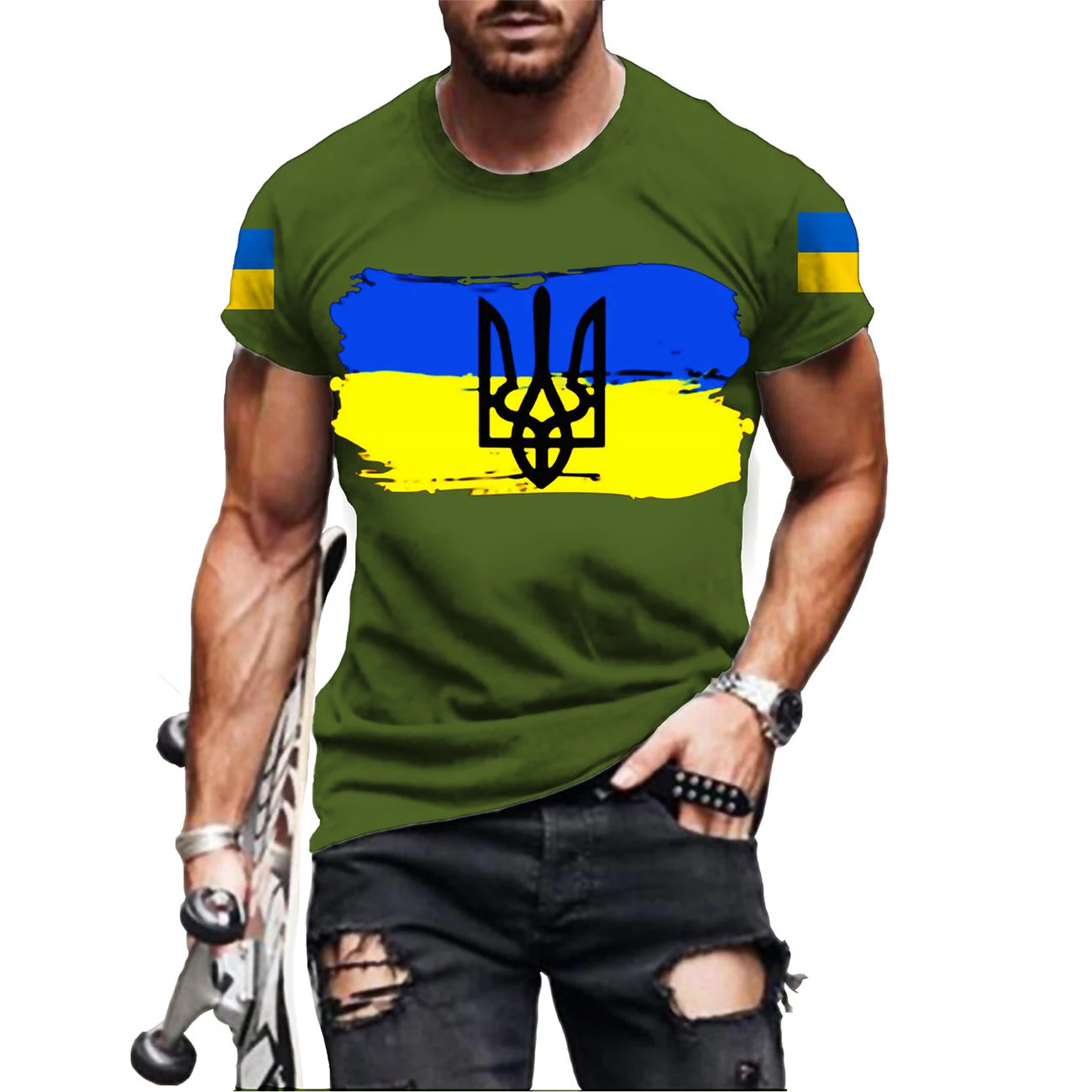 

Street blockbuster Vintage Men's T-Shirt Ukraine T-shirt 3d Men's Ukrainian Army Badge T-shirt Ukraine Flag Logo T-shirt