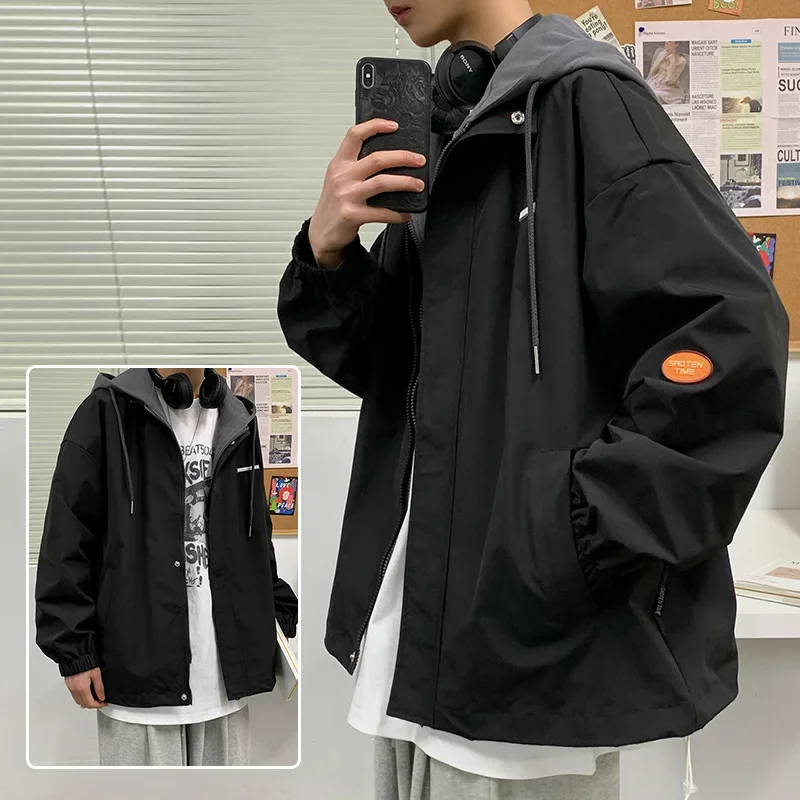 Модная Свободная куртка с капюшоном в Корейском стиле для мужчин весна-осень