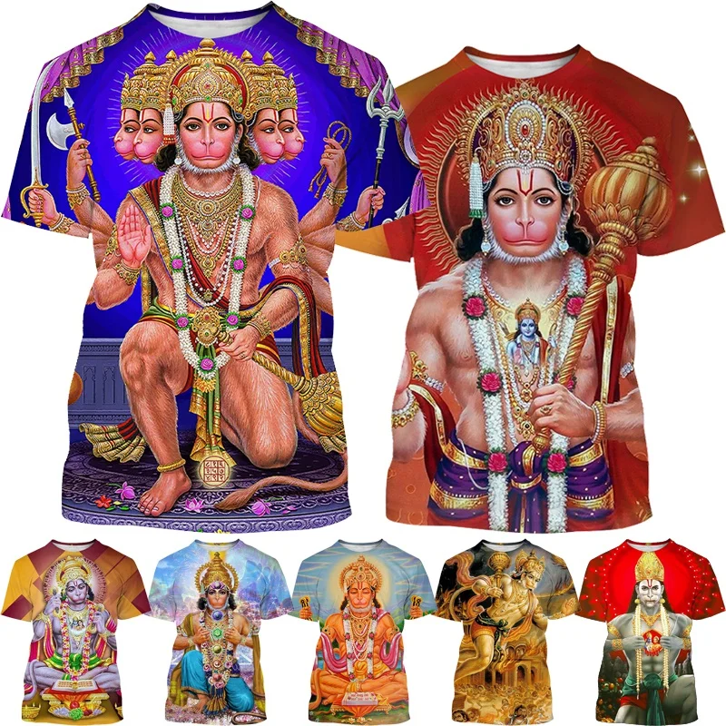 

Летняя новая модная футболка с 3D-принтом индийской обезьяны, Бога Hanuman, унисекс, повседневный топ с короткими рукавами и узором в виде фигуры...