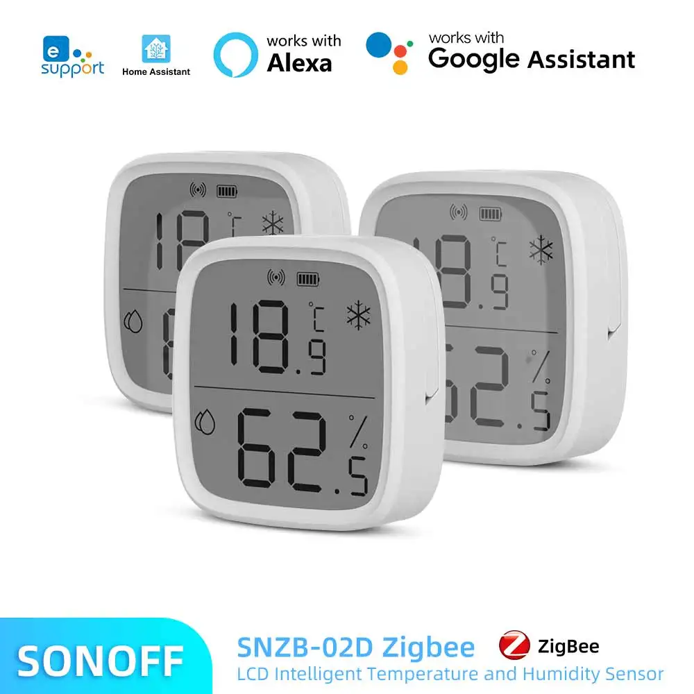 Датчик температуры и влажности SONOFF SNZB-02D Zigbee Smart Home Esp32, удаленный мониторинг в режиме реального времени, приложение Ewelink, Alexa Google Home