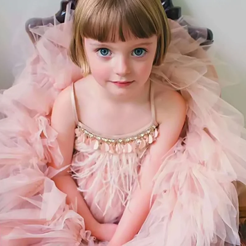 Summer New Girls Princess Dress 3-8 Years Kids Birthday Evening Party Tassel Fluffy Dresses Holiday Tulle Casual Clothes |