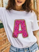 womens pink name letter printing t shirts font a b c d e f g short sleeves tshirt young girls tops for woman clothing doughnut