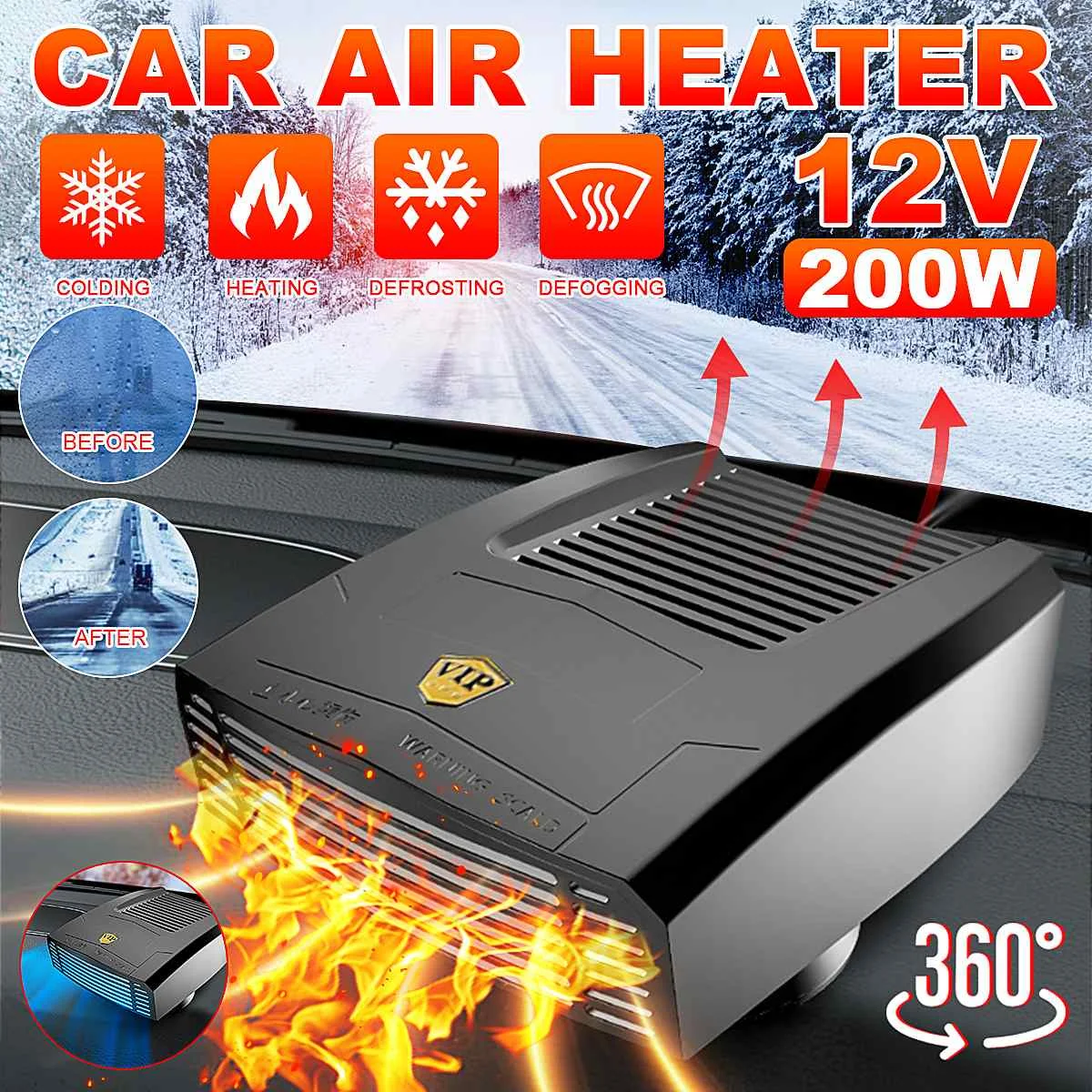 

12V Portable Car Heater Electric Cooling Heating Fan 4 IN 1 Electric Dryer Windshield Defogging Demister Defroster 500W