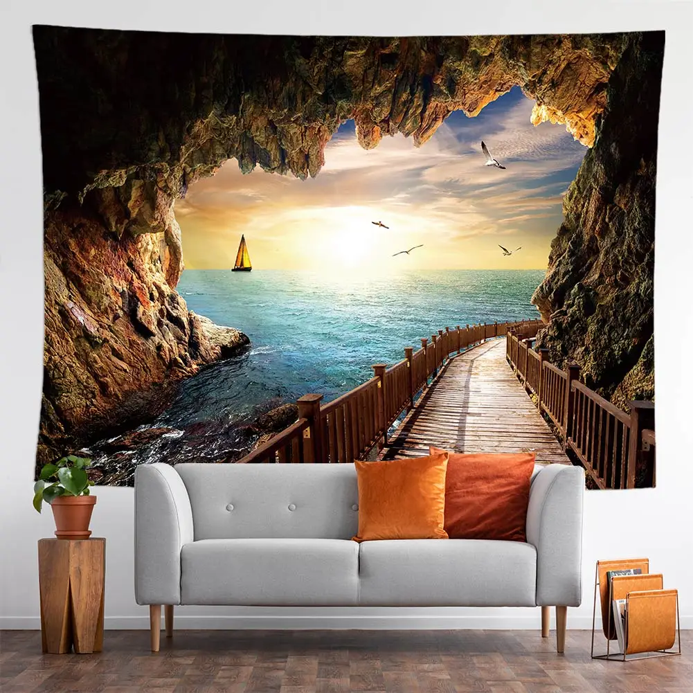 

Натуральный гобелен в виде пещеры, настенное украшение для гостиной, спальни, тонкий тканевый потолочный ковер