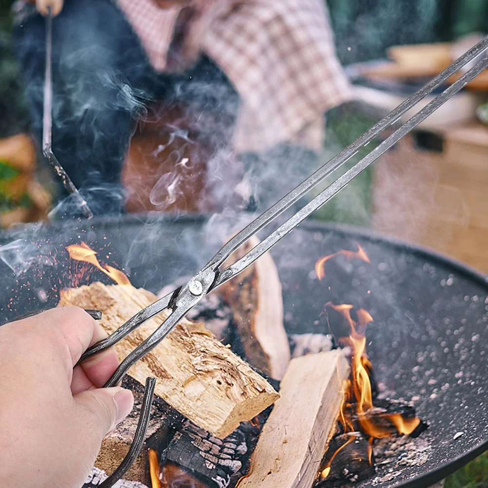 

Household Tong Camping Bbq Grill Fire Pit Tools Portable Firepit Kitchen Crab Claws Handle