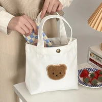 candy color women canvas clutch purse handbags cute embroidered bear ladies lunch bento bags female shopper small shoulder bag