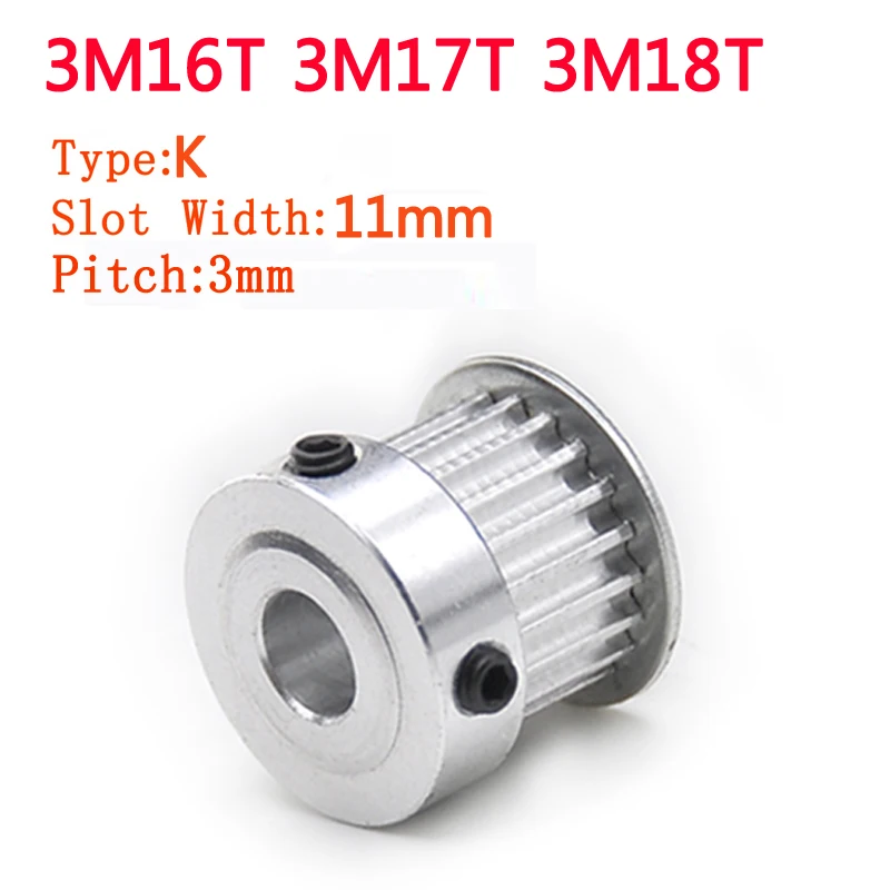 

2Pieces K Type 3M Timing Pulley 3M16T 3M17T 3M18T Slot Width 11mm Boss Aluminium Synchronous Wheel Pulleys Bore 4/5/6/6.35/10mm