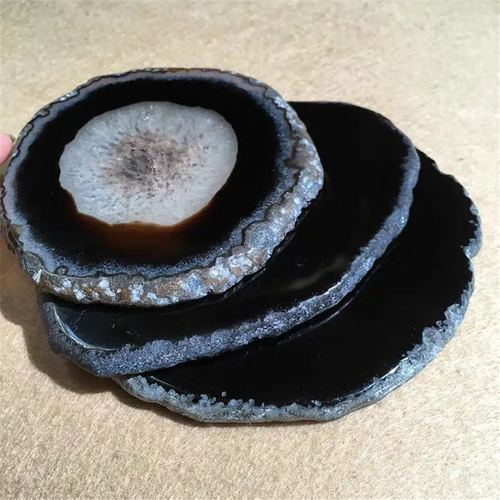 12-20CM Black Crystal AGATE SLAB Geode Slice Mineral Coaster Healing Reiki Decoration images - 6