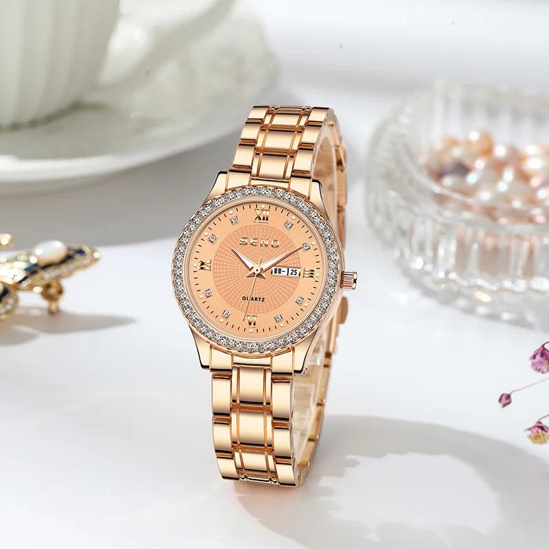 Hot selling rose gold watch waterproof fashion couple watch double calendar quartz watch