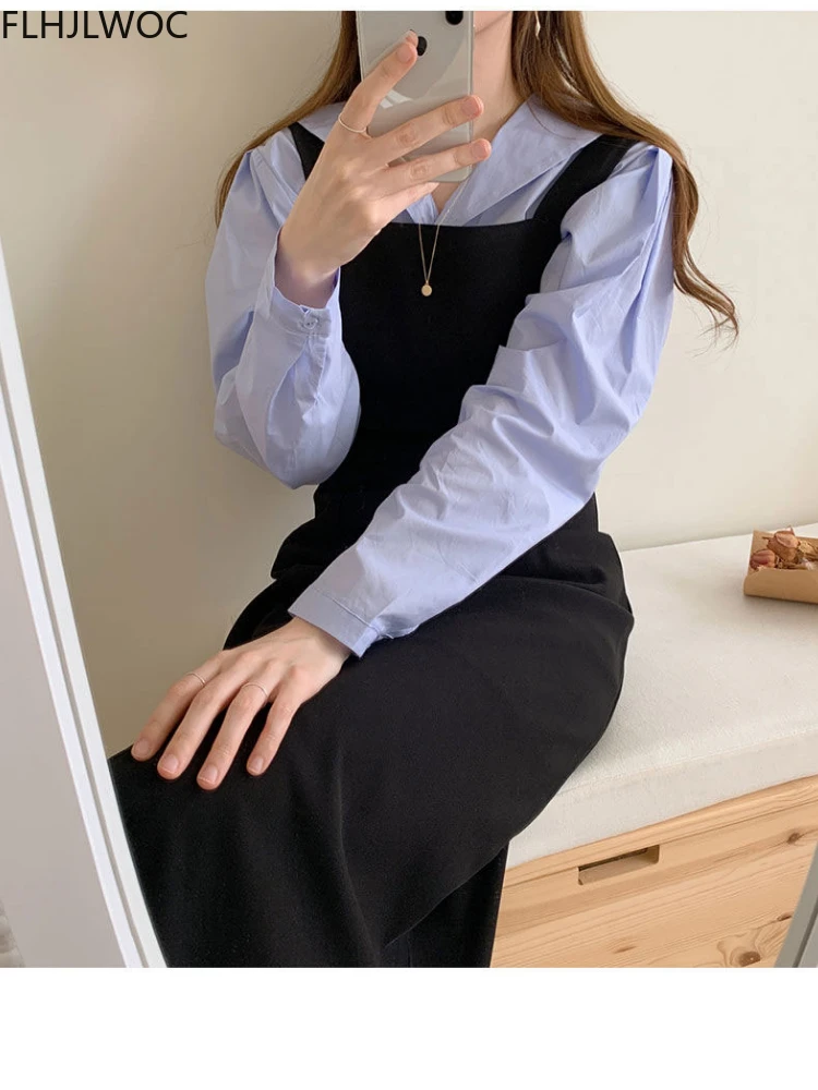 

Одежда в японском Корейском стиле, весна-осень 2022, милое женское длинное черное блестящее платье