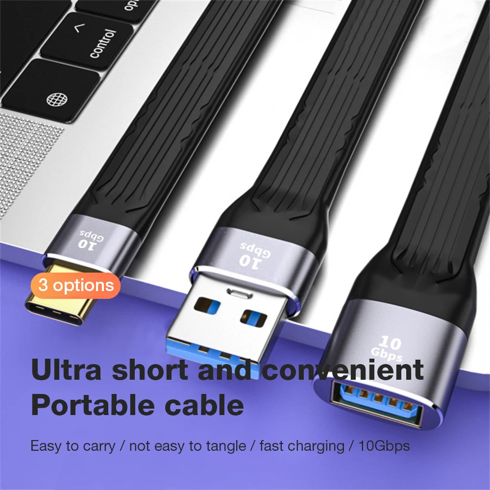 

RYRA Ultra Short USB to Type C Cable USB 3.1 Gen 2 USB C Quick Charge FPC Cable Wire 4K 10Gbps Sync Data Cable Cord