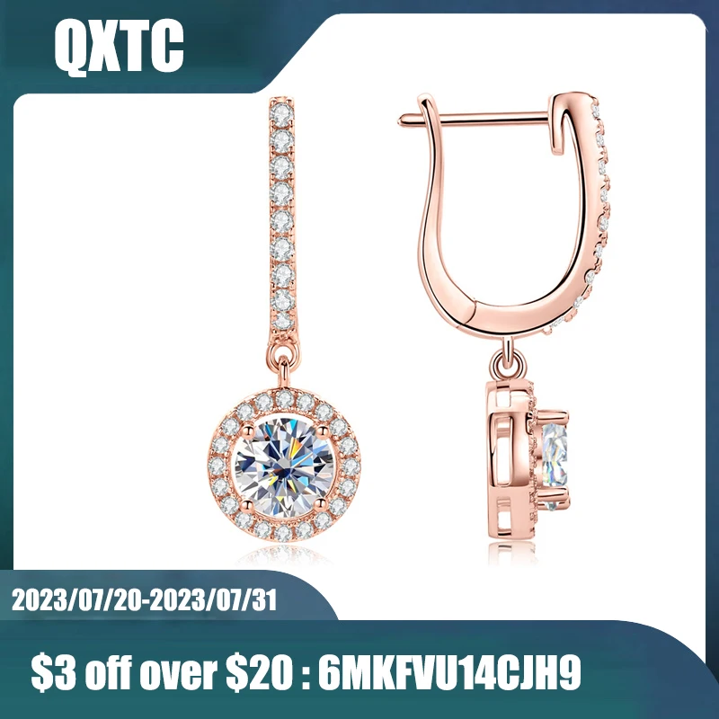 

QXTC Fashion Real Moissanite Hoop Earrings for Women 6.5mm 1ct Moissanite Dangle Huggie Drop Earrings Silver Original Jewelry