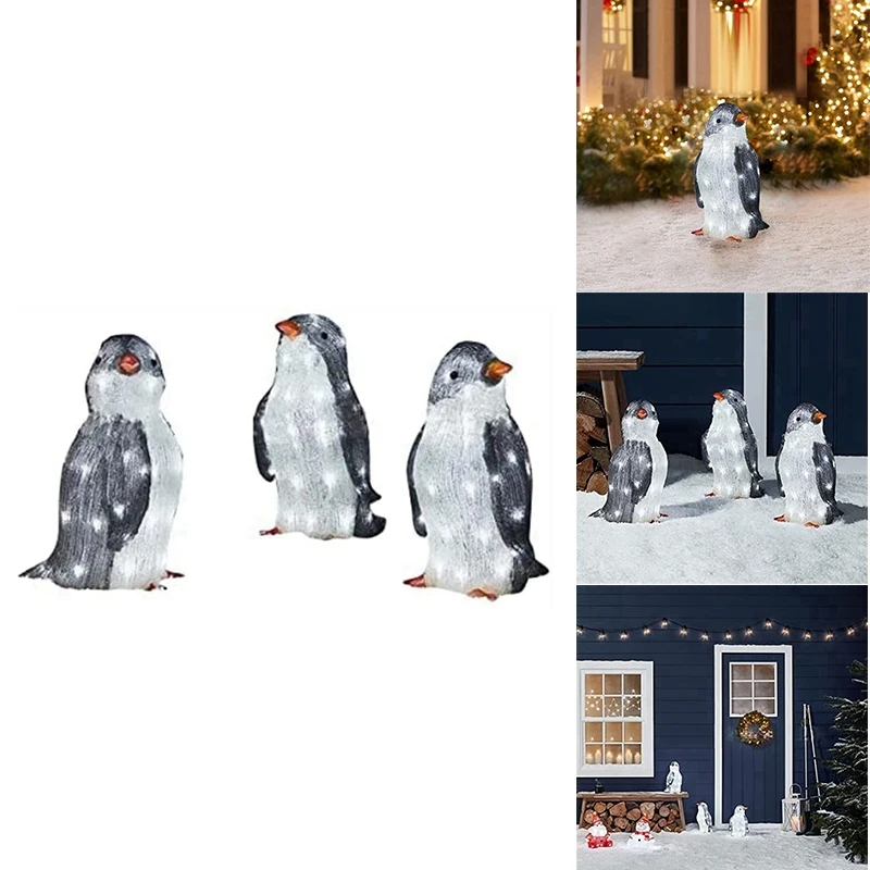 

3PCS Light-Up Penguin Holiday Decoration, LED Christmas Lighted Penguin Outdoor Decorations Christmas Ornaments