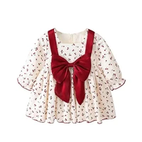 toddler baby girl dress autumn new sweet style long sleeve floral print princess dress kids clothes with big bow 0 4y