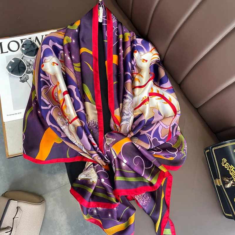 

2022 роскошный брендовый летний женский Шарф Модные Качественные мягкие шелковые шарфы женские шали платок Пляжная накидка шелковая бандана