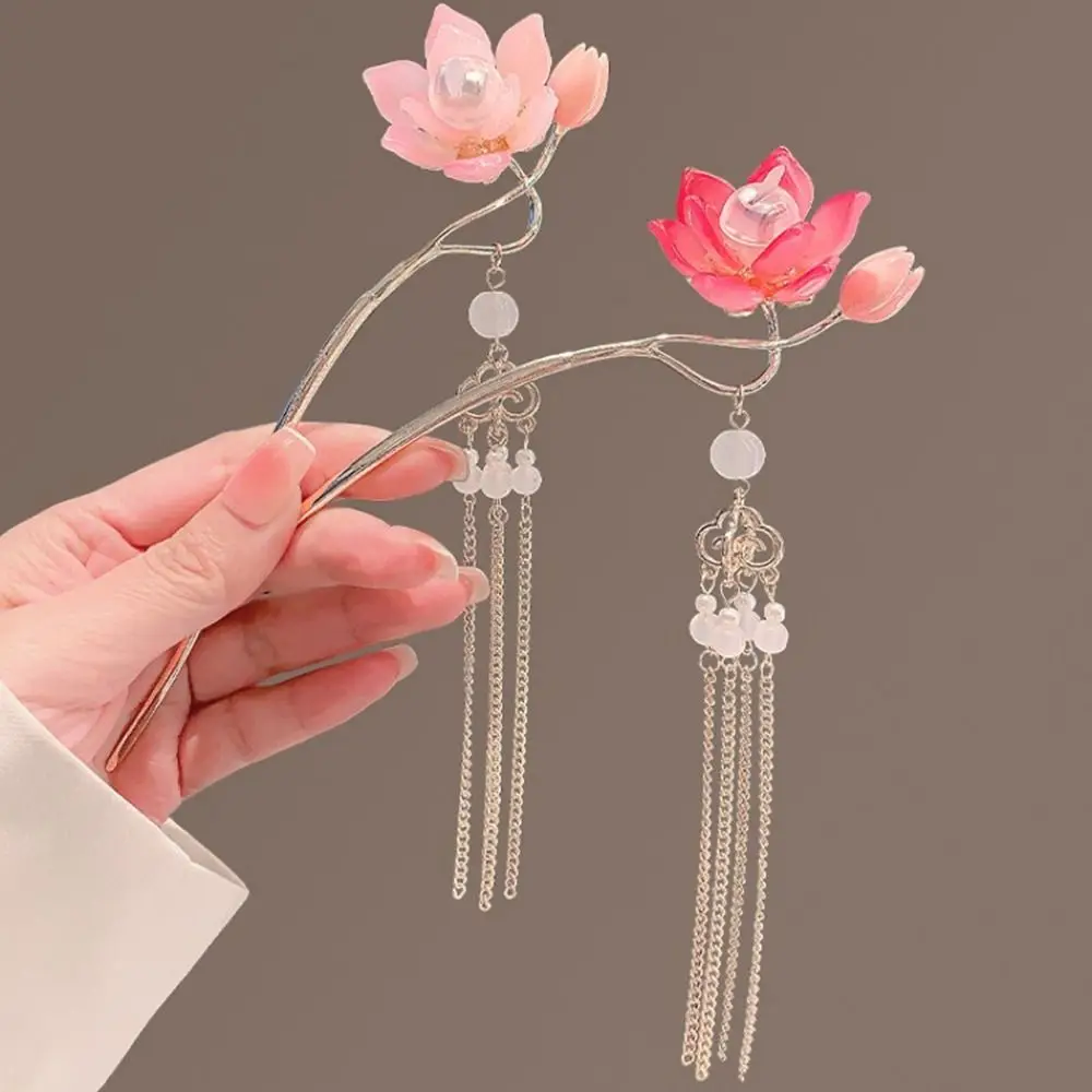 

Alloy Lotus Tassel Hair Stick Flower Lantern Hairpin LED Light Hair Fork