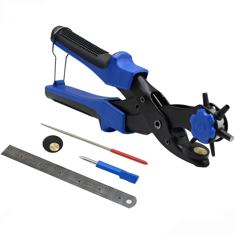 

New 6 Holes Punch Plier Hole Punching Machine Round Hole Perforator Tool Make Hole Puncher For Watchband Cards Leather Belt