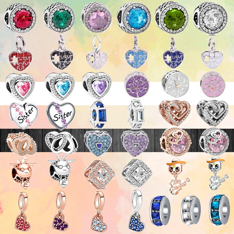 

New Multicolor Zircon Love Heart Sparkling DIY Beads Fit Original Pandora Charm Silver Color Bracelet Women Fashion Jewelry Gift