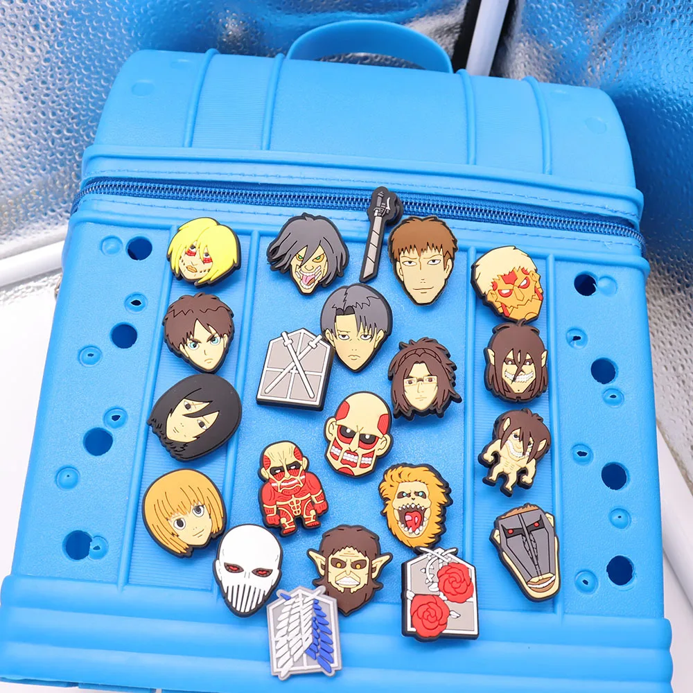 

Single Sale 1Pcs Popular Cartoon Boys Japan Anime Attack Giant PVC Garden Shoe Charms Shoes Decorations Croc Jibz Diy Wristband