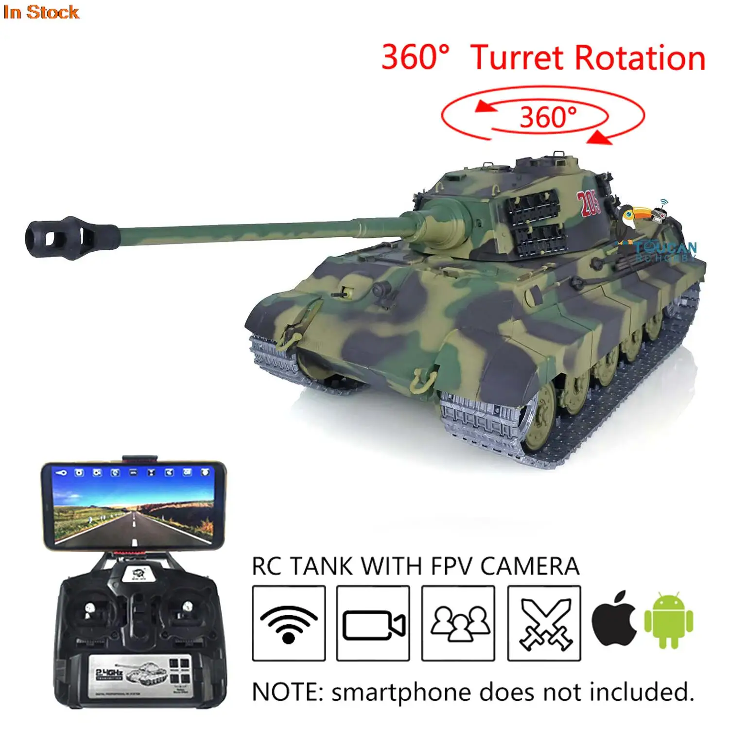 

Gifts 1/16 7.0 HENG LONG Upgraded Ver FPV German King Tiger RTR RC Tank Toucan Controlled Toys 3888A 360�� Turret TH17527-SMT8