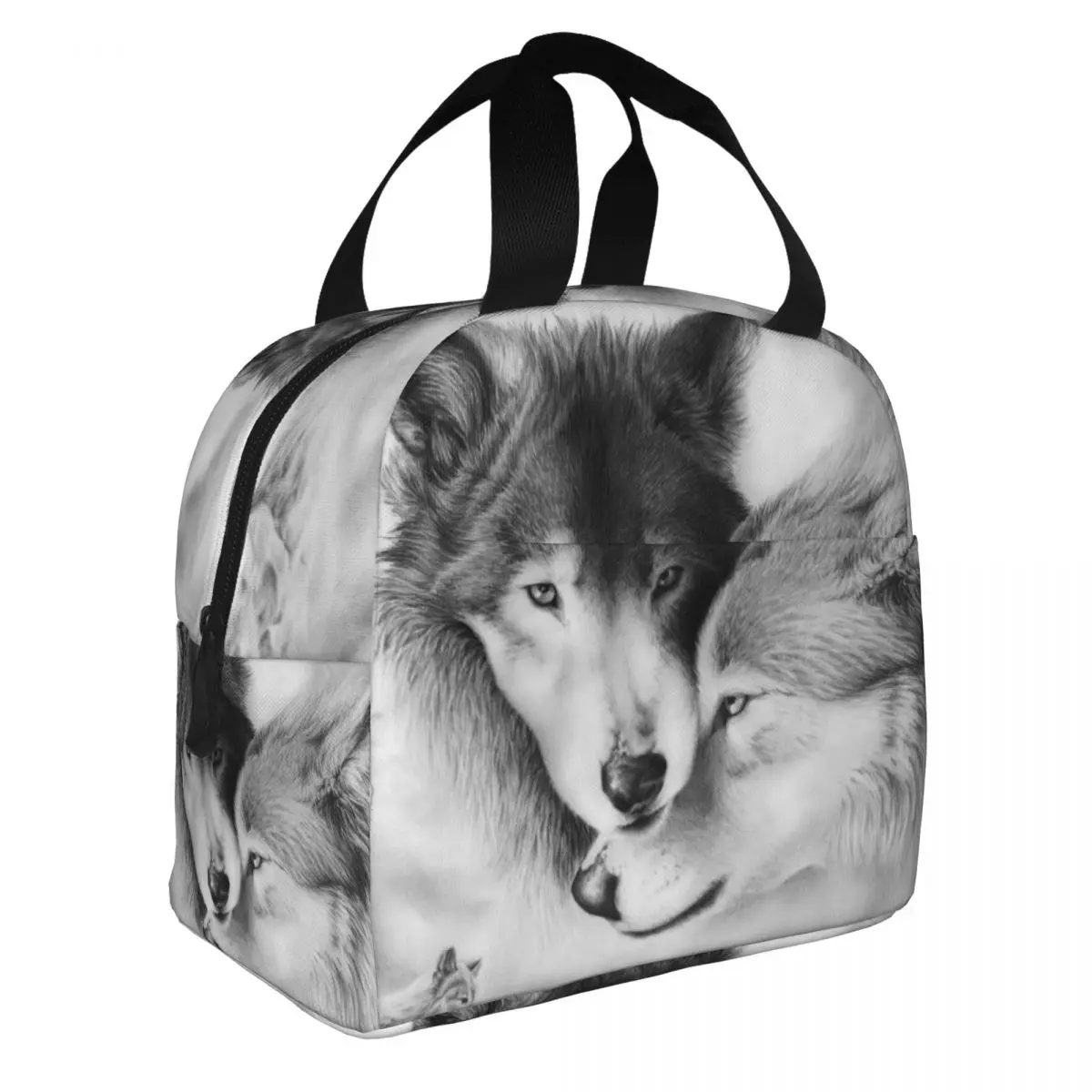 Animal - Wolf Lunch Bento Bags Portable Aluminum Foil thickened Thermal Cloth Lunch Bag for Women Men Boy