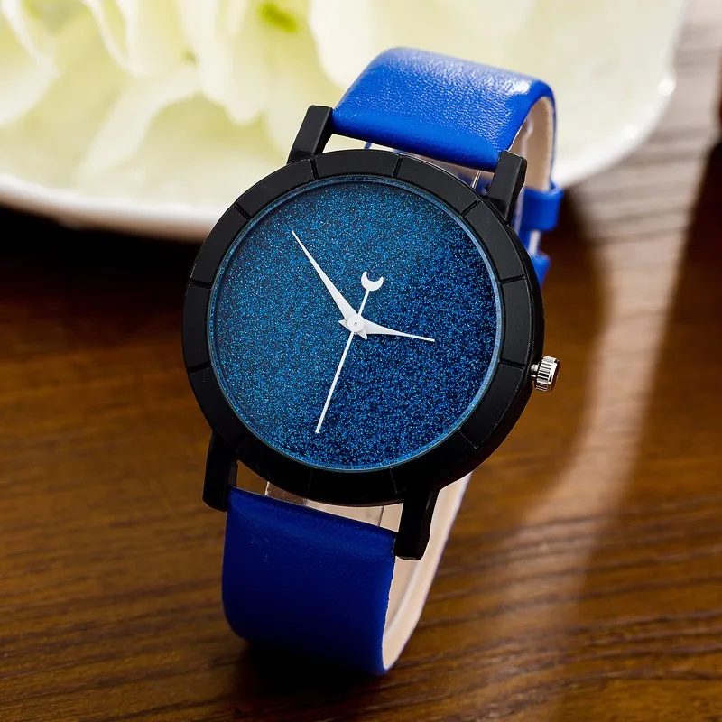 

Cute Moon Stars Design Analog Wrist Watch Women Unique Romantic Starry Sky Dial Casual Fashion Quartz Watches Woman Girl Gift
