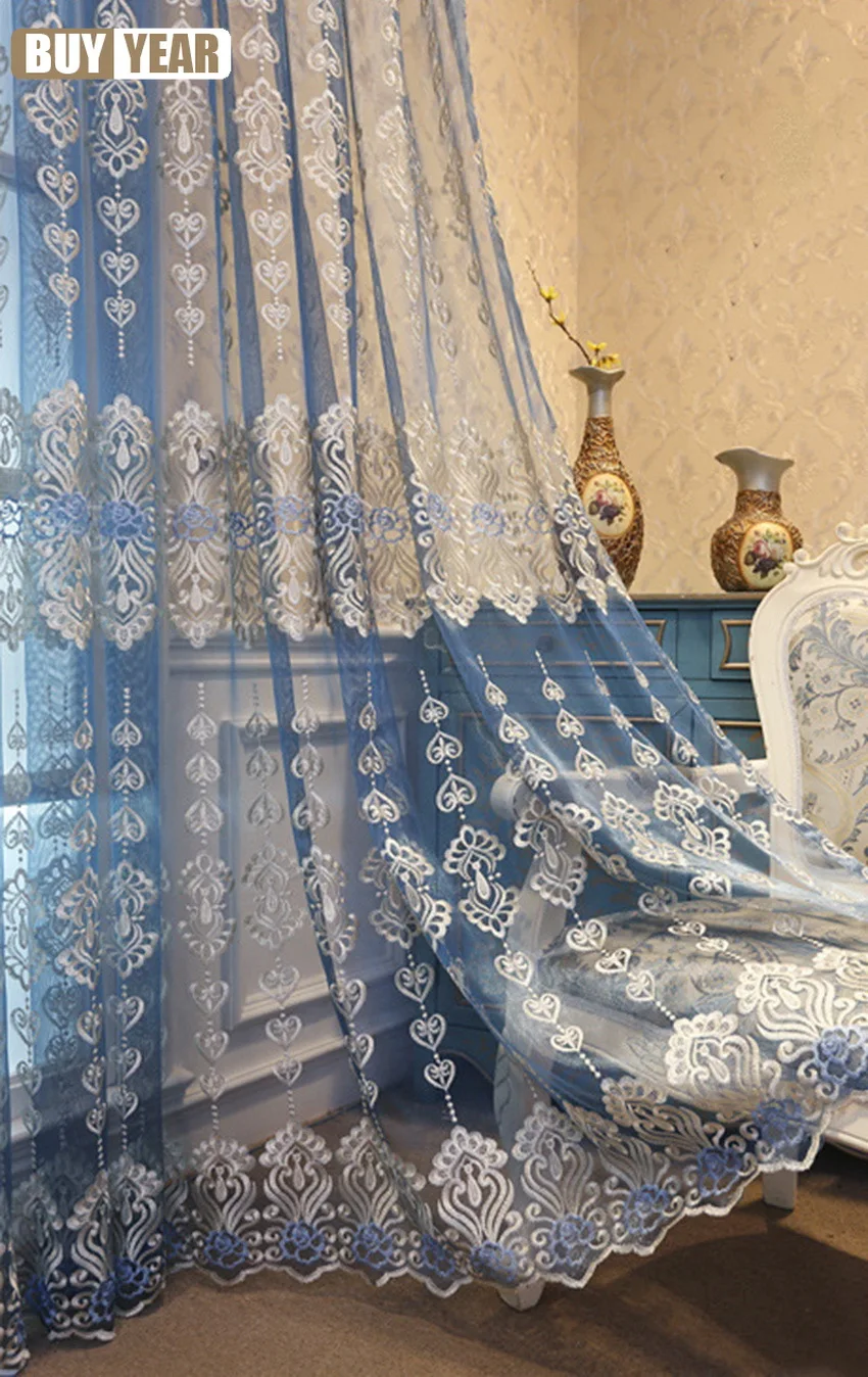 Европейские пасторальные вышитые тюлевые занавески для гостиной спальни