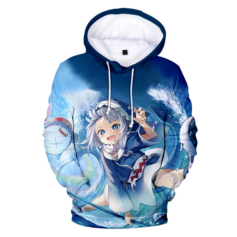 

Hololive vtuber gawr gura 3d moda outono winer terno hoodies roupas esportivas com capuz jovem kawaii