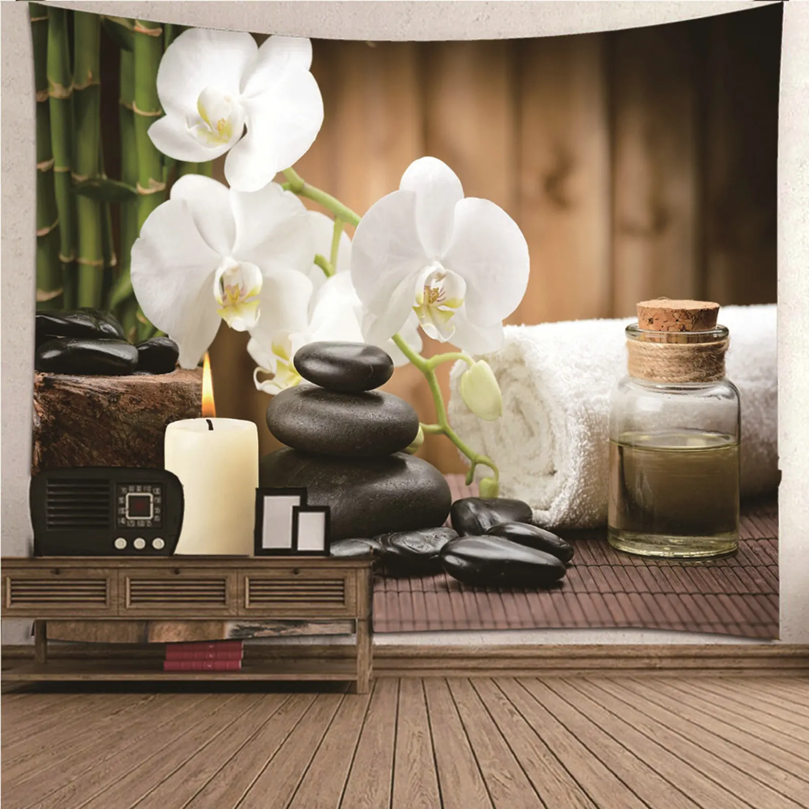 

Wall Tapestrys Simple Wall Tapestry Zen Theme Candle Stone & Flower Wall Hanging Blanket Dorm Art Decor Covering