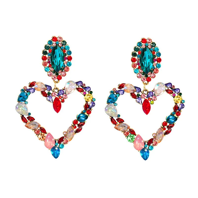 

Fashion Female Earrings Large Exaggerated Color Rhinestone Glass Love Heart Shape Drop Earrings for Women Gorgeous Party Jewelry