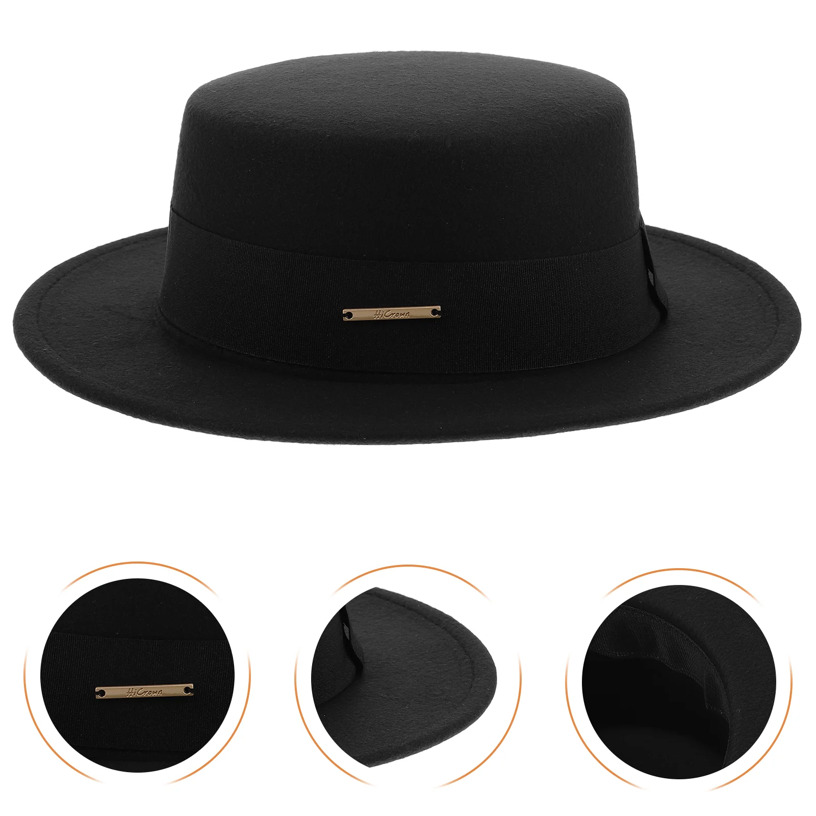 Woolen Hat Mens Black Flat Top Wide Brim Porkpie Fedora for Women Cap Boater Polyester Men's Bowler Miss Hats