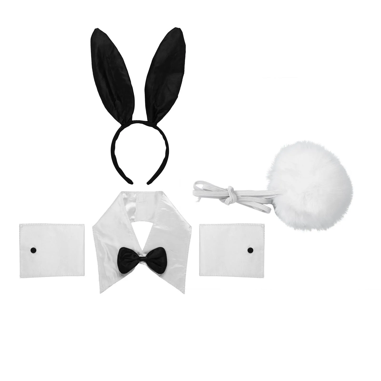 

Sexy Bunny Ears Headband Rabbit Collar Bow Ties Cuffs Plush Bunny Tail Ball Halloween Christmas Party Costume Cosplay Accessorie