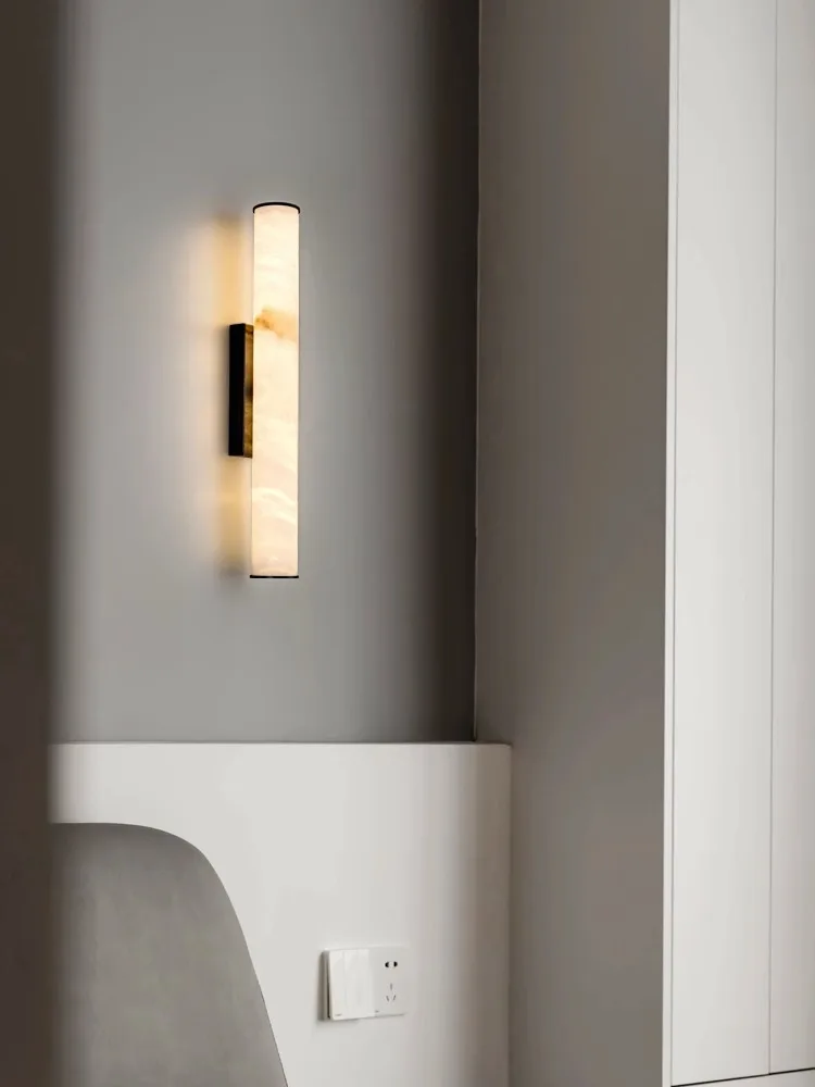 

Long Creative White Marble Wall Lamp Cylinder Pure Natural Marble Wall Sconce Led Background Lights for Living Room Bedroom